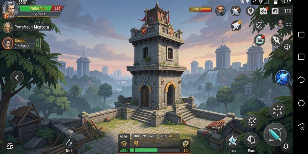 Gameplay menara pertahanan yang intens dan strategis di 666F.