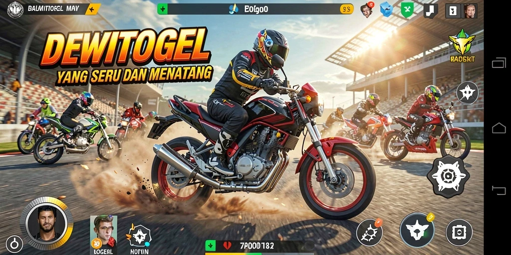 Gameplay DEWITOGEL menampilkan balapan motor yang cepat dan menegangkan.