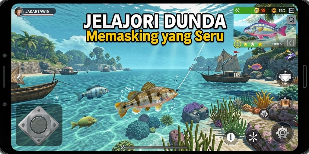 Screenshot JAKARTAWIN menampilkan hasil tangkapan ikan yang mengesankan dan suasana memancing yang mengasyikkan.