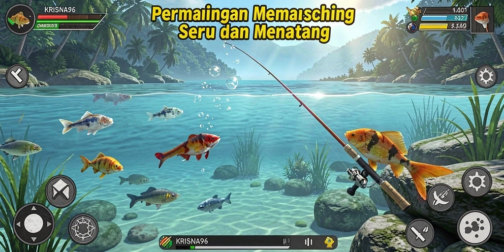 Tampilan menangkap ikan dalam gameplay KRISNA96 yang seru dan menarik.