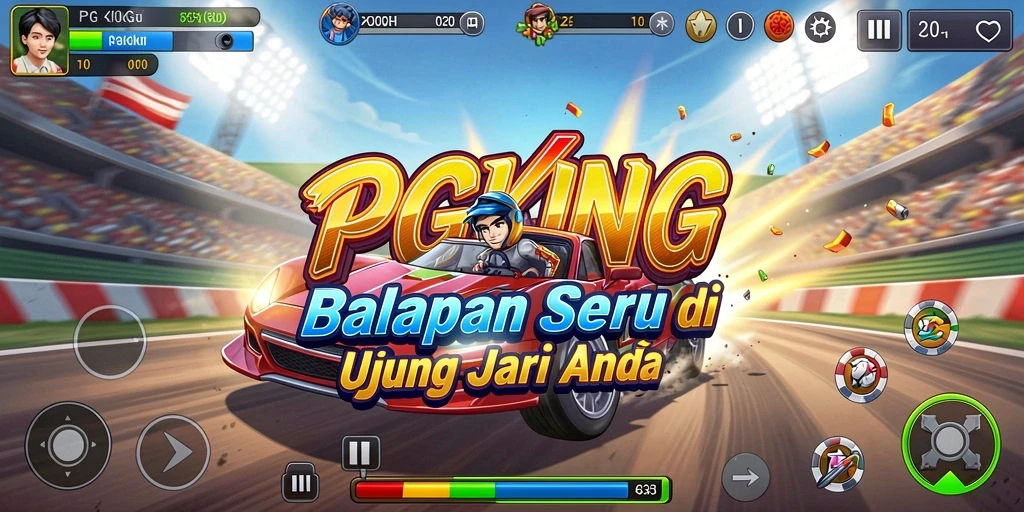 Tangkapan layar gameplay PGKING yang penuh aksi dan kecepatan.