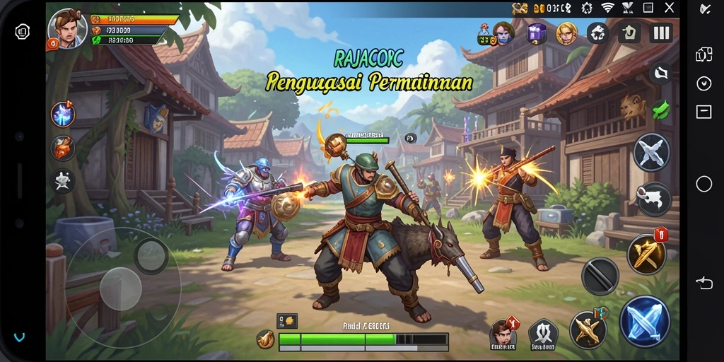 Tampilan visual gameplay RAJACORC yang menarik dan strategis.