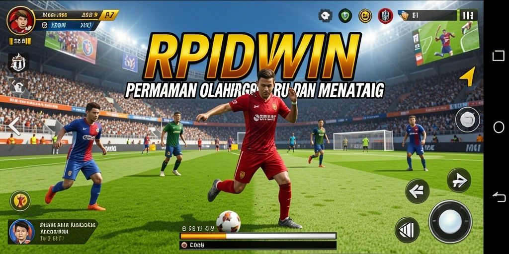 Screenshot utama RPIDWIN menampilkan aksi seru dalam permainan olahraga.