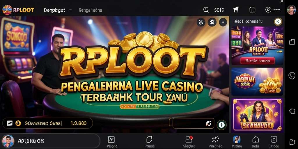Screenshot gameplay menunjukkan dealer langsung dan meja permainan yang penuh aksi.